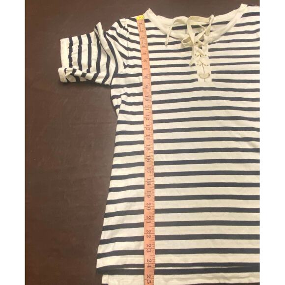 Talbots‎ Brenton Stripe Blue White Short Sleeve Tie Front Tunic 100% Cotton Med - Picture 6 of 6
